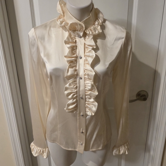St. John Cream Ruffle Blouse - Picture 1 of 7